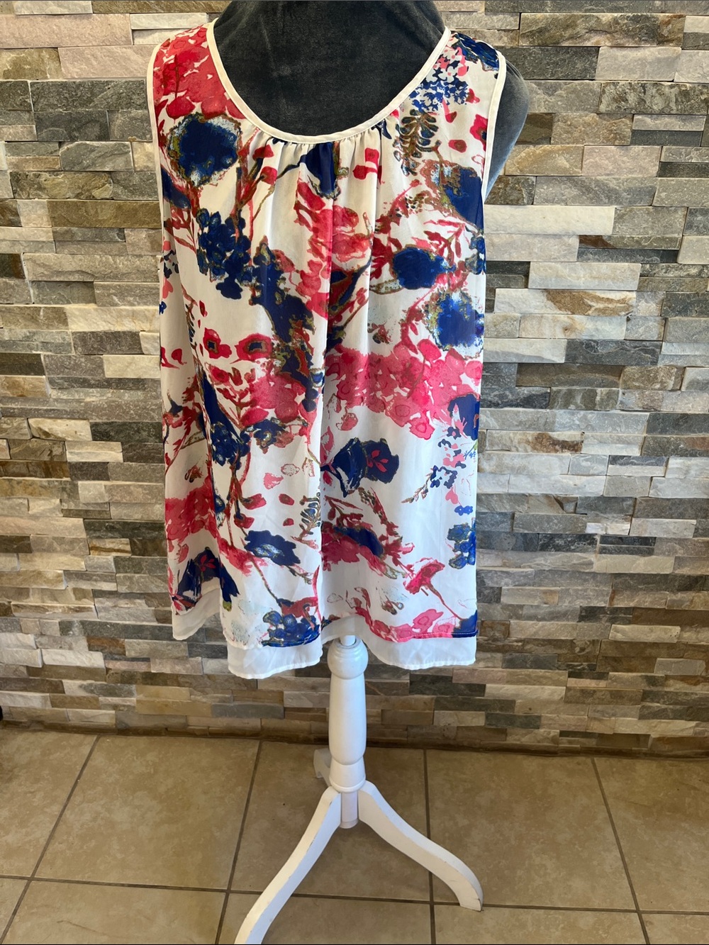 DR2 Floral Swing Skirt in White with Pink & Blue Print